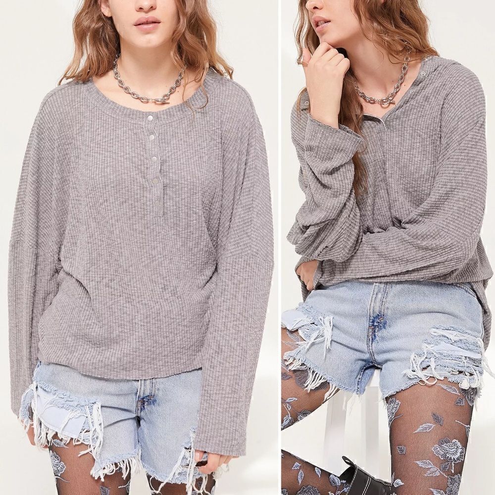 Urban Outfitters Holland Thermal Henley Oversized Top, Size SP
